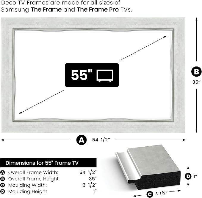 Contemporary Silver 55" Premiere Deco TV Frame - Compatible ONLY with Samsung The Frame TVs (Fits 2021-2025, LS03A, LS03B, LS03C, LS03D, LS03FA)