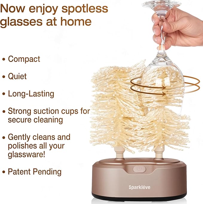 Home Glassware Polisher, World's First Affordable Spinning Glass Polisher, 600 RPM Dries and Polishes, All Glasses, Wine, Bar, Drinking, For Sparkling Glassware, Champagne, Premium Painted