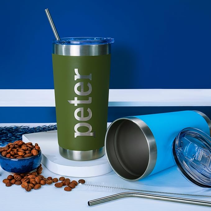 Personalized Tumblers, Stainless Steel 20 oz Tumbler w/Lid |13 Different Designs| Personalized Cups Double Walled Insulated Coffee Cup for Travel - Royal Blue