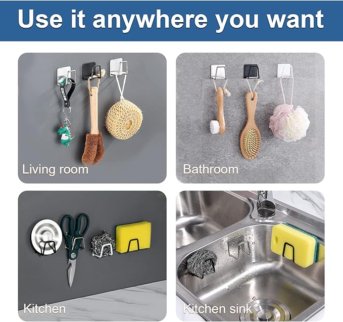 Sponge Holder for Kitchen Sink Caddy, Strong Adhesive Sponge Holder for Sink Counter, Dish Sponge and Brush Holder, Premium SUS304 Stainless Steel Rust Proof Waterproof-White(2 Pack)