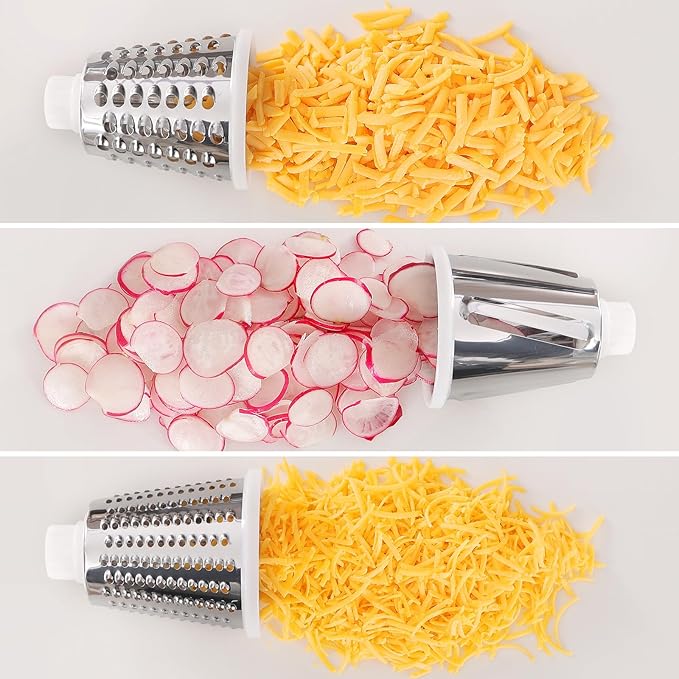 Cheese Grater Cheese Shredder with 3 Interchangeable Blades, Rotary Cheese Grater Manual Vegetable Slicer with Non-slip Suction Base Peanut Nuts Grinder Vegetable Shredder Red