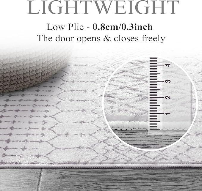 Lahome Moroccan Door Rugs for Entryway Indoor 2x3 Non-Slip Washable Front Door Mat Stain Resistant Untra-Thin Grey White Small Kitchen Rug, Geometric Inside Door Mats for Home Entrance Bathroom Sink