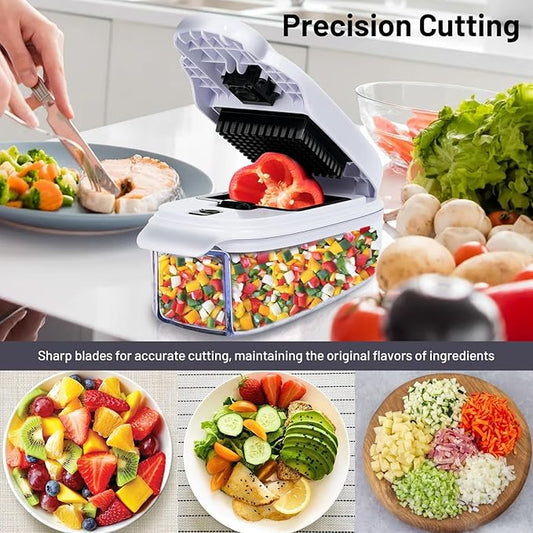 Veggie Chopper –13 in 1 Onion Chopper · Vegetable Chopper with Container · Pepper Chopper · Vegetable Slicer – Kitchen Gadget & Home Essentials (White & Black)