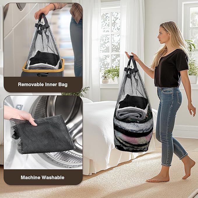 100L Laundry Hamper with Lid, Large Laundry Basket with Bamboo Handles, Clothes Hampers for Laundry with Removable Bag, Dirty Clothes Hampers for Bedroom Aesthetic, Grey