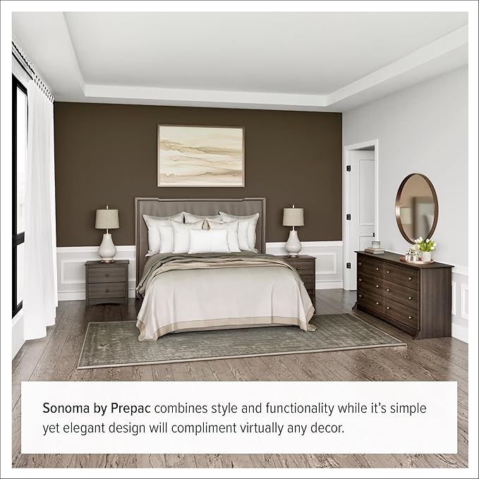 Prepac Sonoma 6-Drawer Double Dresser for Bedroom, Wide Chest of Drawers, Traditional Bedroom Furniture, 59" wide x 17.5" deep x 29" tall, Espresso