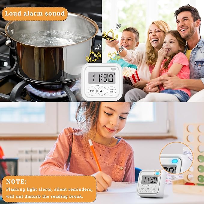 Timer, Kitchen Timers for Cooking Classroom Timer for Kids Teachers Digital Magnetic Timers 2 Pack, White