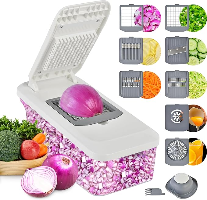SUSTEAS Vegetable Chopper Mandoline Slicer,6 Blade Pro Food Chopper, Onion Potato Dicer, Veggie Cutter for Salad, Carrot, Cucumber Home Kitchen Gadgets Accessories Essentials(10 in 1, Grayish White)