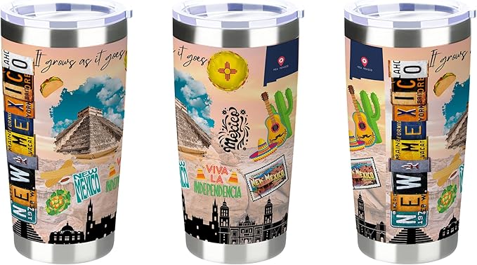 20oz Insulated Tumbler New Mexico State Coffee Mug, United States Map Travel Mug Landmark, Birthday Gifts Cute Custom Tumbler Cups with Lid and Straw Gifts for Mom
