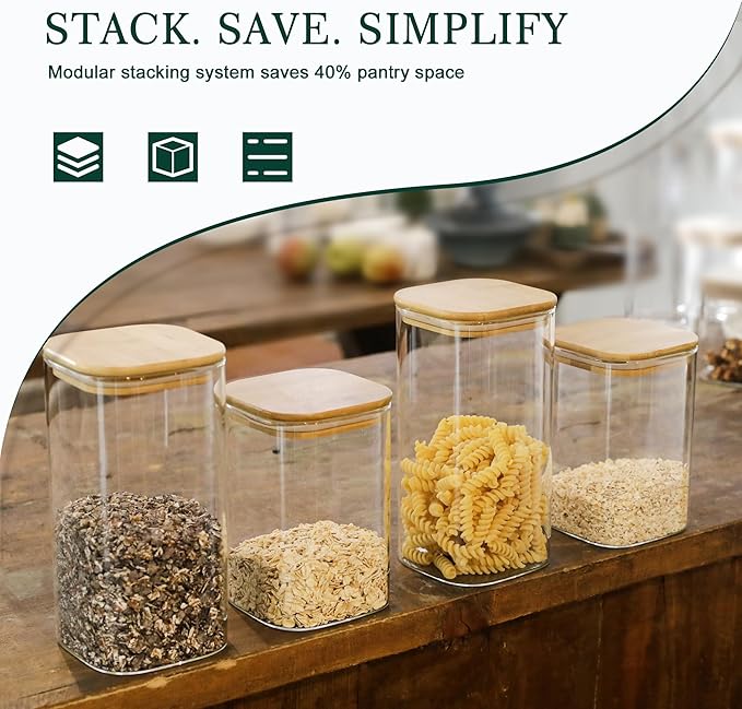 LIBWYS Kitchen Glass Jars Set with Bamboo Lids for Storage (8pcs plus)