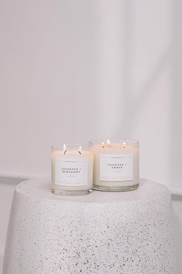 Calyan Wax Co. Lavender & Bergamot 3 Wick Scented Candle - 43 Hour Burn - Luxury 3 Wick Soy Candles - Non Toxic Soy Wax Candles - Long Lasting Large Glass Jar Candle for Home - 14.9oz
