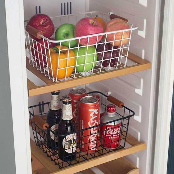 【Extra Large】Wire Kitchen Storage Basket 4 Packs,Perfect Pantry Organization Accessories Baskets,Laundry,Suitable for Countertop, Kitchen, Bedroom, Bathroom,Black