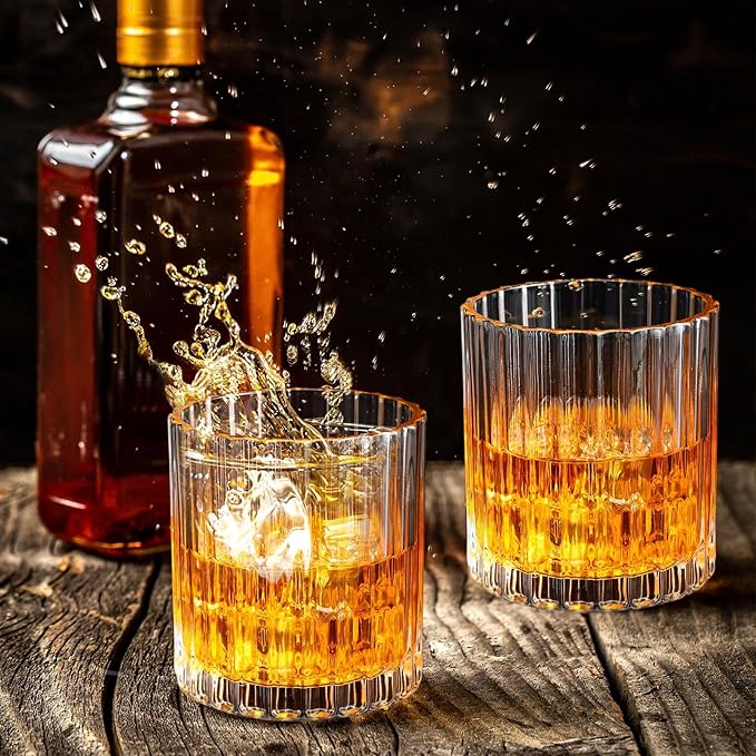 Mimorou 12 Pack Whiskey Glasses 10 oz Old Fashioned Glasses in Bar and Party Bourbon Glass, Rocks Glass, Cocktail Liquor Whiskey Lover Gift Christmas Gifts for Men, Dad, Father(Vintage Ribbed)
