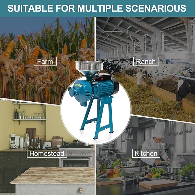 NAIZEA Grain Mills Wet Dry Cereals Grinder, Electric Corn Grain Mill Grinders, Heavy Duty 3000W 110V Commercial Grain Machine, Wheat Feed Flour Mill with Funnel (Dry & Wet Grinder)