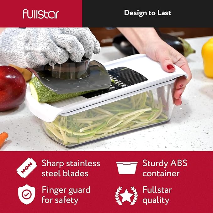 Fullstar Mandoline Slicer for Kitchen, Fruit Cutter, Cheese Grater, Cucumber Slicer, Food Cutter & Kitchen Gadgets (3 in 1, White)