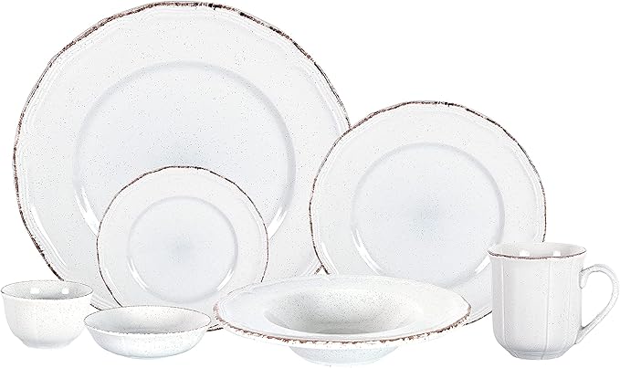 56pc Dinnerware Set, Plate and Bowl Set, Stoneware Dishes Set for 8, Microwave and Dishwahser Safe, Scratch Resistant, French Countryside Speckled Antique Grey