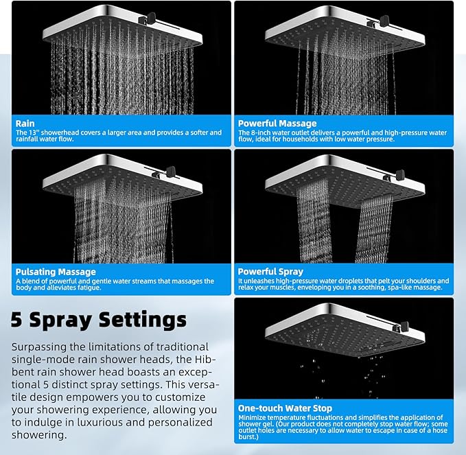 Hibbent cUPC Certified High Pressure 13'' Dual Shower Head Combo with 10-mode Handheld Spray, Upgraded Rainfall 5-spray Shower Head, 12'' Adjustable Extension Arm, 71'' Hose, Showerhead Holder, Chrome