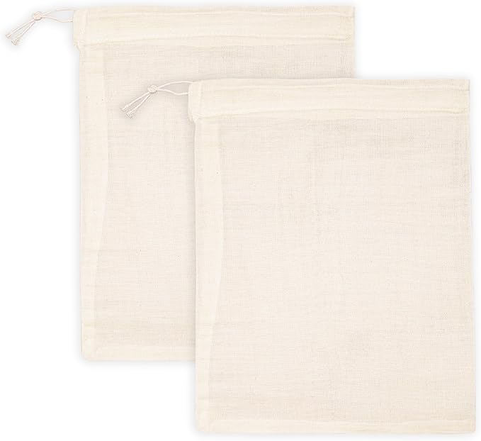 PurpleEssences Empty Spice Bags for Cooking Soup - Natural Unbleached Cotton Muslin Drawstring Cheesecloth Bags for Tea, Herbs, Bone Broth, Cold Brew & Straining - Natural (2, 4 x 6 Inch)