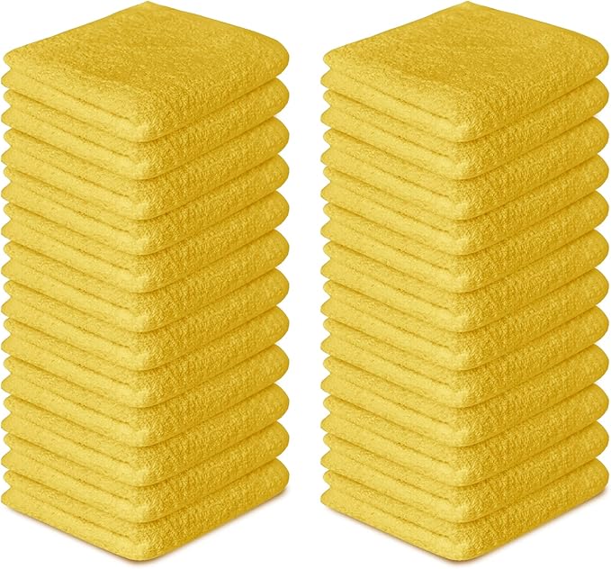 Softolle 100% Cotton Washcloths 24 Pack (12x12 Inches) Soft, Highly Absorbent Washcloth, Face Towels, Wash Cloths for Face, Ring Spun, Bulk Pack (Yellow/Grey)