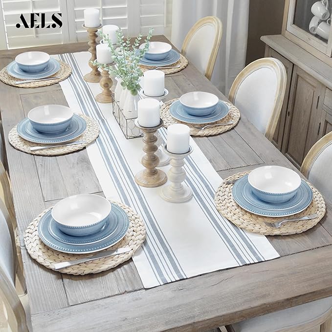 AELS Melamine Dinnerware Set of 18 Pcs, Dinner Dishes Set for Indoor and Outdoor Use, Melamine Plates and Bowls Set for 6, Dishwasher Safe, Lightweight Unbreakable, BPA Free, Blue