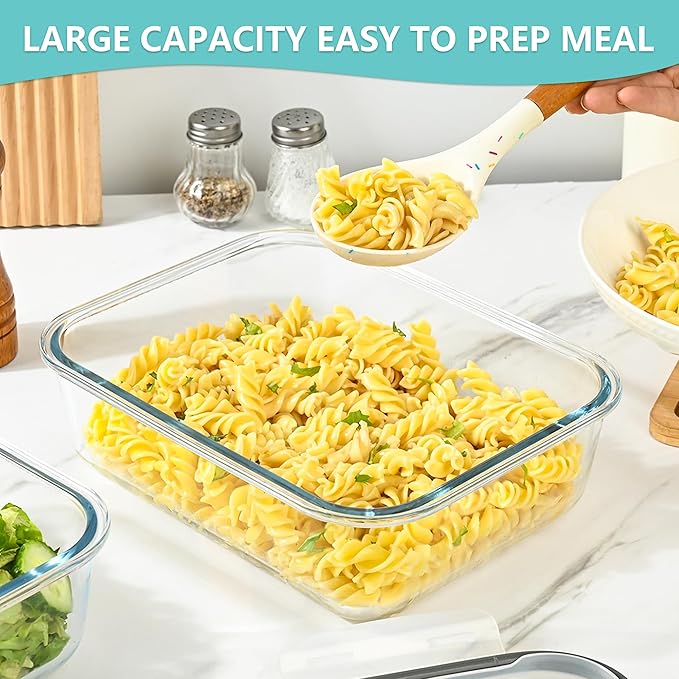 2 Pack 78 Oz / 9.8 Cups Large Glass Food Storage Containers with Lids, Meal Prep Containers for Baking, Serving, Glass Storage Container, BPA Free, Leakproof, Freezer, Microwave/Oven Safe