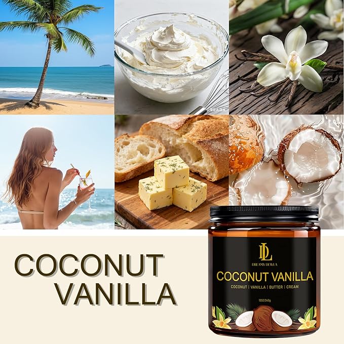 Coconut Vanilla Scented Candle, 12oz 60 Hour Long Lasting Candles, Large 3 Wick Natural Soy Candles for Home Scented, Candle Gifts for Women Men