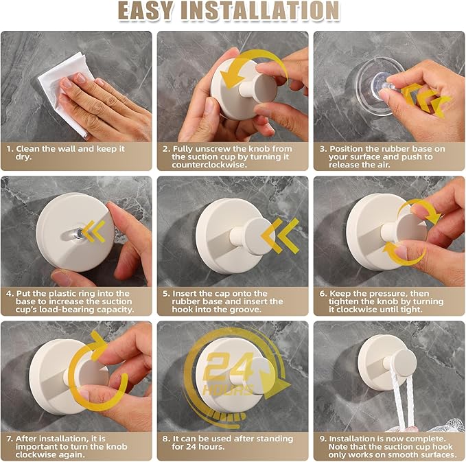 Suction Cup Hooks for Shower No-Drill Bathroom Hooks for Towels, Robes, Loofah Mountable on Bathroom Walls, Kitchen, Glass, Mirrors, Tile and Smooth,Non-Porous Surfaces (2, Milk White)