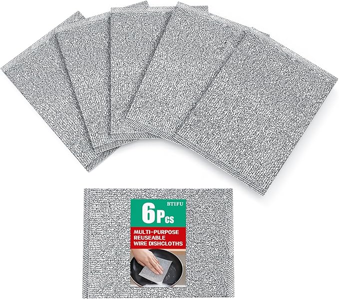 6 Pcs New Upgrade Steel Wire Dishcloth,Multipurpose Reusable Non Scratch Wire Dishcloth,Metal Dish Cloth Wet and Dry,for Kitchen Cleaning,Sinks, Dishes,Stove Top