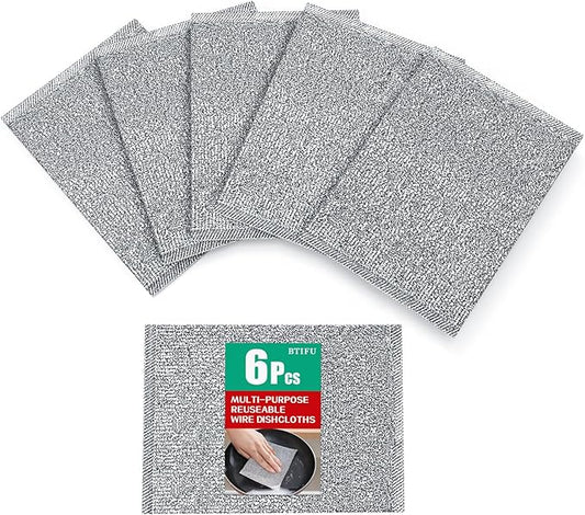 6 Pcs New Upgrade Steel Wire Dishcloth,Multipurpose Reusable Non Scratch Wire Dishcloth,Metal Dish Cloth Wet and Dry,for Kitchen Cleaning,Sinks, Dishes,Stove Top