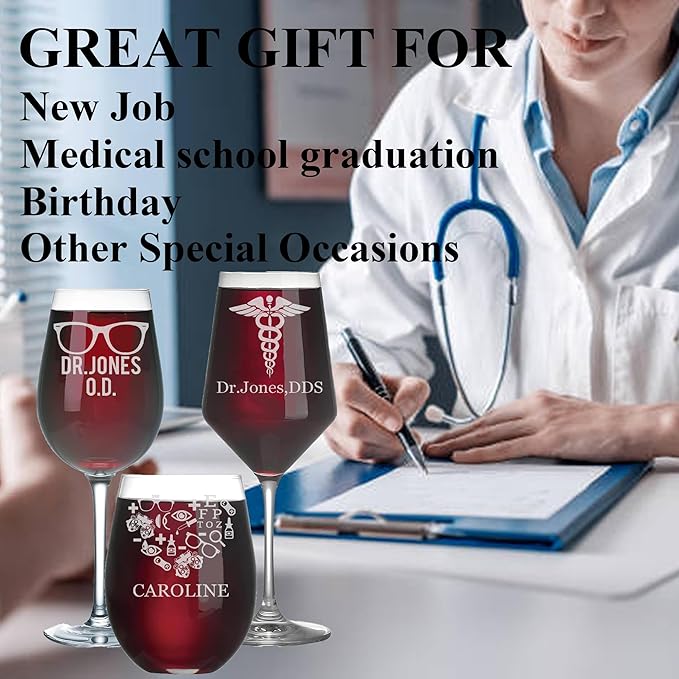 Custom Ebgraved Wine Glass - Personalized Gifts for Eye Doctors, Graduation Gift for Dental Student, Birthday Appreciation Gift for Best Ophthalmologist (Wine, Eye Doctor)
