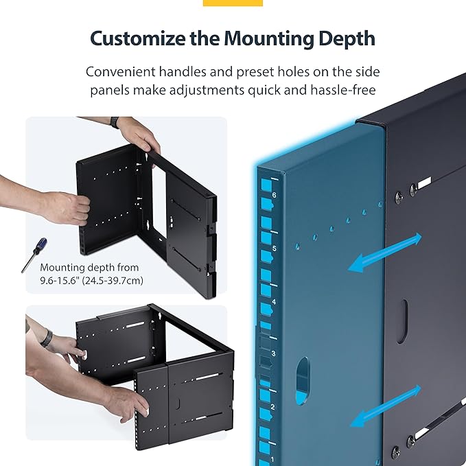 StarTech.com 2-Post 6U Wall Mounted Rack, Adjustable Depth up to 16in, for 19-inch Server/Data/Networking Equipment, Max 88lb