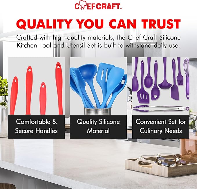 Chef Craft 9 Piece Multicolor Premium Silicone Kitchen Tool Set (42088)
