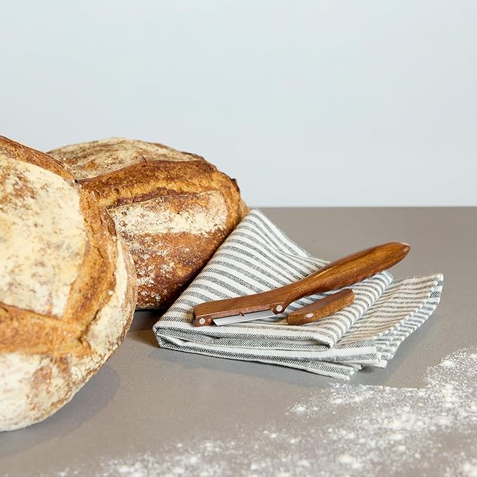 Nambe x Tom Papa Breaking Bread Lame - Acacia Wood Handle Bread Scoring Tool with Magnetic Safety Cap & 5 Stainless Steel Razor Blades - Dough Slasher for Artisan Loaves & Baking Accessories