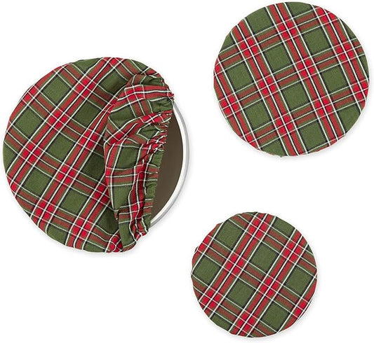 DII Reusable Cloth Bowl Cover Collection Machine Washable, Cotton with Elastic Stretch for Food Storage, 10.25"/8.25"/7.5" Diameter, O' Christmas Tree Plaid, 3 Piece