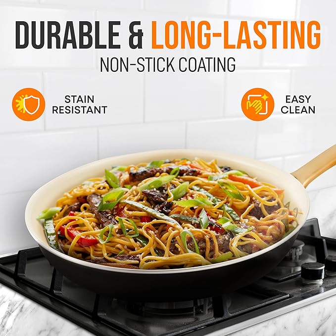 NutriChef 8 Inch Small Ceramic Coated Frying Pan - Nonstick Skillet with Silicone Handle, Easy to Clean, Even Heat Distribution, Compatible with Gas, Electric, Induction, Ceramic & Counter Cooktops