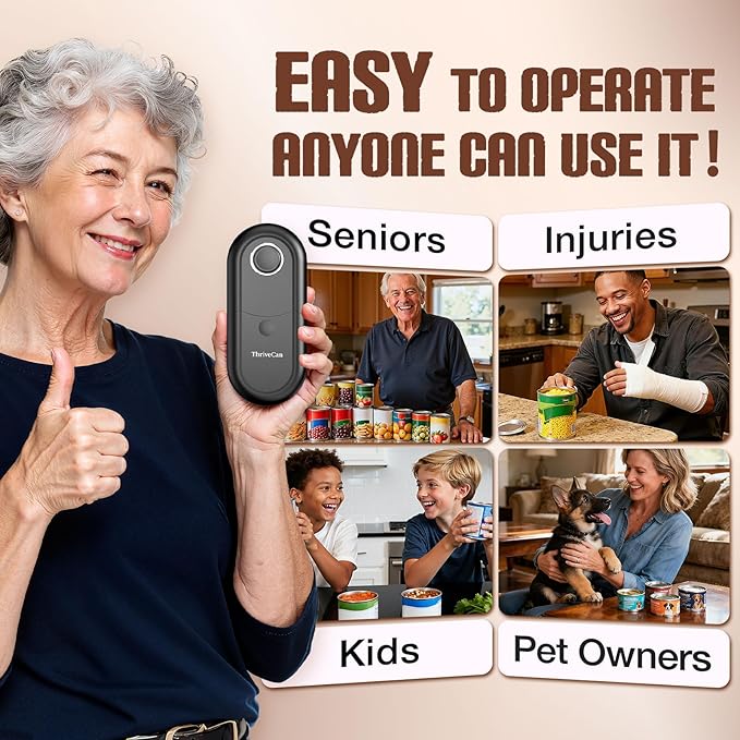 Electric Can Opener, One-Touch Automatic Can Opener- Fits Almost All Can Sizes, Battery-Operated Handheld Kitchen Gadget with Smooth Edge, Food Safe, Ideal for Seniors & Arthritis Sufferers