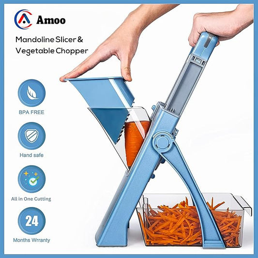 Multifunctional Mandoline Slicer, Julienne & Dicer, 5 in 1 Adjustable Vegetable Chopper for Perfect Potato, Kitchen Gadgets Vegetable & Fruit Slices in Seconds