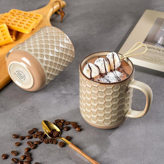 GBHOME Large Coffee Mugs Set of 4, 16oz Handmade Stoneware Coffee Mugs Set with Large Handle for Cappuccino/Latte/Tea/Hot Cocoa, Dishwasher & Microwave Safe-Pale khaki