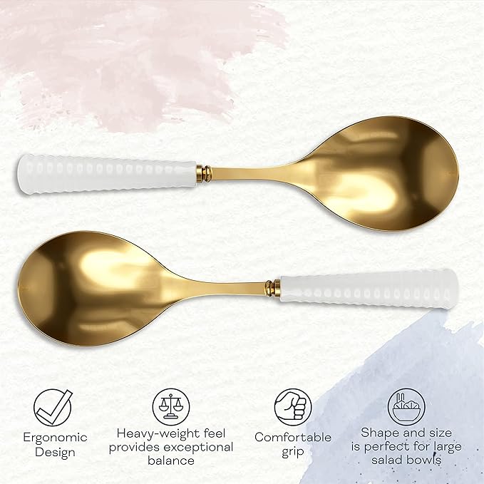Portmeirion Sophie Conran White Serving Spoon - Stainless Steel Kitchen Utensil with Ceramic Ripple Handle, Elegant Cooking Tool for Pasta, Casseroles, Baking, Meal Prep & Dining Essentials