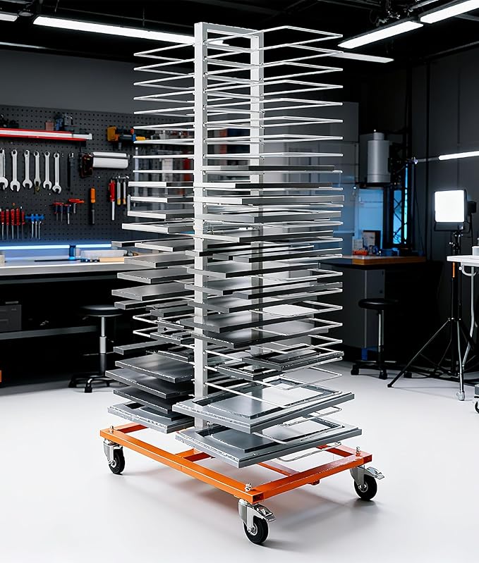 HECASA 50 Shelf Cabinet Drying Rack with Caster, Mobile Rack Stand with 25 LBS per Shelf Capacity, for Cabinet & Full-Size Doors, Art Studios – Space-Saving Vertical Design Powder Coated