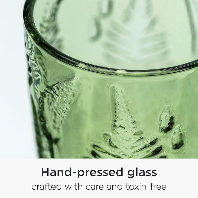 Green Drinking Glasses Set of 8 – 12 oz Hand-Blown Vintage Glass Cups, Boho Aesthetic Colored Glassware with Antique Charm, Textured Highball Water Tumblers, Unique Retro Drinkware Gift for Home