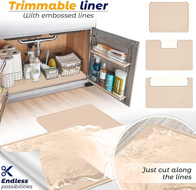 The Original Under Sink Mat - Adjustable Silicone mat, Waterproof Under The Sink Bathroom Vanity Mat, Under sink mats for kitchen waterproof - 28" x 19" or smaller