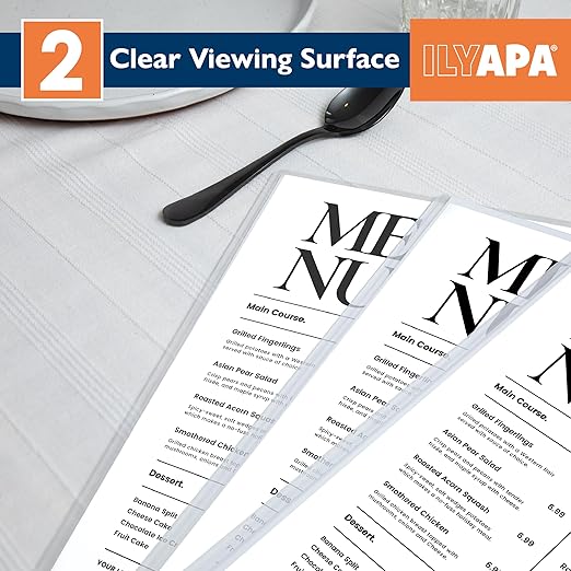 Ilyapa Restaurant Menu Covers 8.5 x 14 Inch - 30 Pack, Single Page, 2 View Clear Menu Holder Sleeves for Restaurant, Durable PVC Hard Plastic Sheet