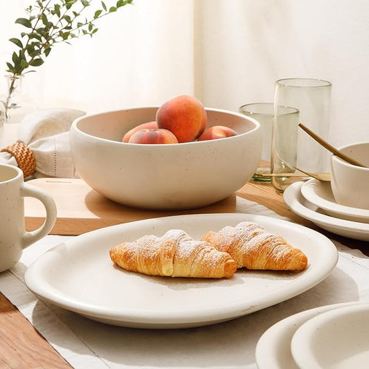 Bloomhouse - Two Time Oprah's Favorite Things Winner - Corsica Clay 2-Piece Serving Set – Oval Platter and Bowl in Sea Salt White, Durable Stoneware for Entertaining & Everyday Use