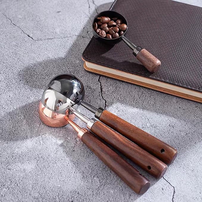 Vintage Coffee Measuring Spoon - 304 Stainless Steel,Coffee Scoop, 10g Capacity, Walnut Handle - Perfect for Coffee, Tea, and More (Gunmetal)