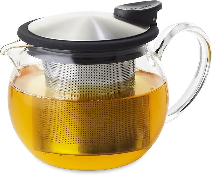 FORLIFE Bola Glass Teapot with Basket Infuser, 15-Ounce/444ml, Black Graphite