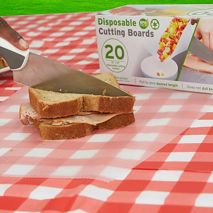 Mind Reader E-Z Board Disposable Plastic Cutting Board, Flexible, 20 sf, Camping, 13.78"L x 3.35"W x 3.74"H, 2 Pack, Clear