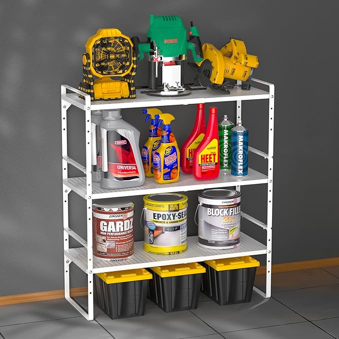 iPEGTOP Expandable Cabinet Storage Shelf Organizer Rack, Heavy Duty Stackable Steel Metal Spice Rack Adjustable Height Pantry Garage Shelf for Counter Kitchen Organization, White - 1 Pack