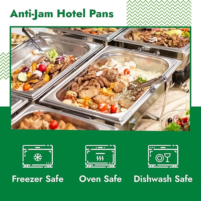 HECMAC 6 Pack Anti-Jam Hotel Pans, 1/9 Size 2-1/2 Inch Deep, Commercial Stainless Steel Chafing Steam Table Pan, Catering Storage Metal Food Pan