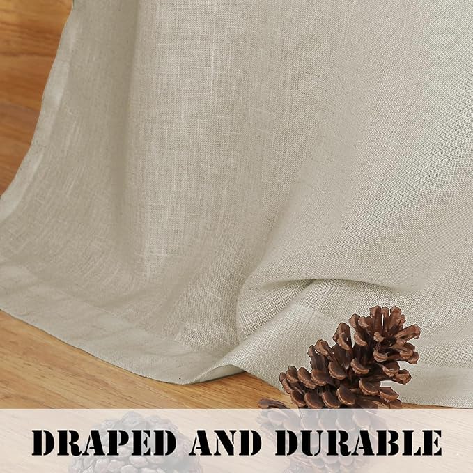 H.VERSAILTEX Living Room Linen Semi Sheer Nickel Grommet Curtains - Energy Saving, Light Filtering Window Treatments - 2 Panels, 52 x 63 Inch