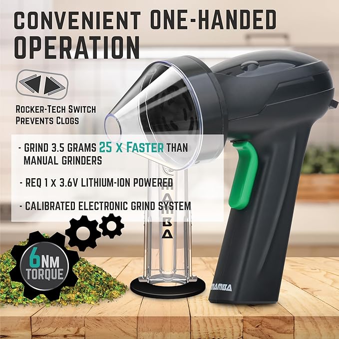 Mamba Monster 3.5g Black USB Electric Herb Grinder. Large Capacity Portable Metal Herbal Machine & Spice Mill for the Kitchen